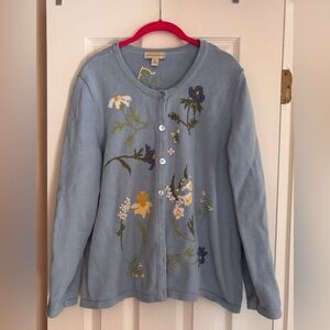 Appleseed's  Embroidered Light Blue Floral Cardigan